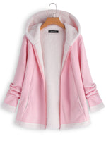 Casual Hooded Zipper Pocket Long Sleeve Fleece Coats For Women
