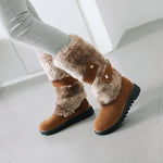 Large Size Furry Stitching Mid Calf Slip On Warm Knee Boots