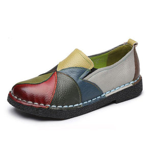 Handmade Splicing Leather Soft Flat Loafers