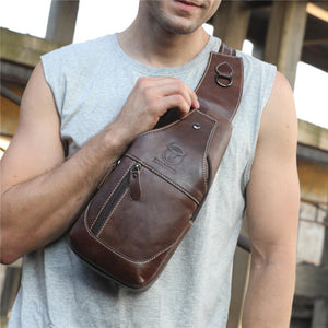 Men Genuine Leather Business Casual Brown Black Shoulder Cross-body Bag - Light Brown