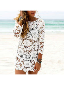 Lace Round Neck Hollow Out Cover Ups