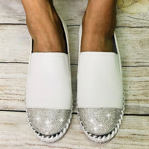 Women Crystal Speckle White Flats