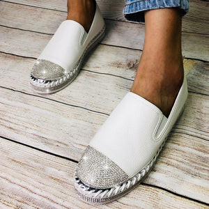 Women Crystal Speckle White Flats