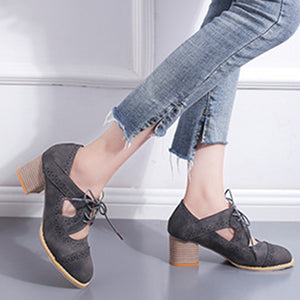 Strap Buckle Lace-Up Low Heels Sandals