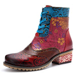 Cowgirl Retro Genuine Leather Lace-up Pattern Boots