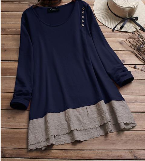 Large Size Loose Solid Color Stitching T-shirt