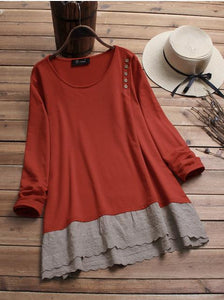 Large Size Loose Solid Color Stitching T-shirt