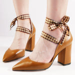 Plaid Bowknot Pointed Toe Work Shoes