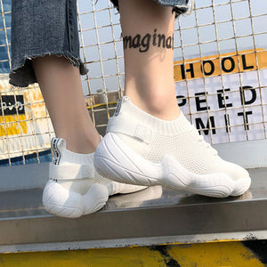 Women's Casual Flat Platform Flyknit Stretch Fabric Fashion Sneaker