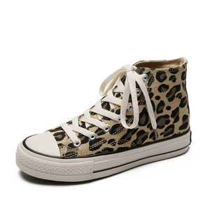 Women Flats Leopard Lace up Comfort Shoes
