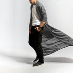 Mens Brief Long Pleated Draped Solid Color Cardigan Casual Long Robe