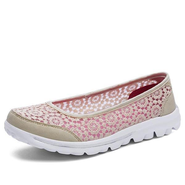 Women Casual Breathable Hollow Lace Flats Shoes