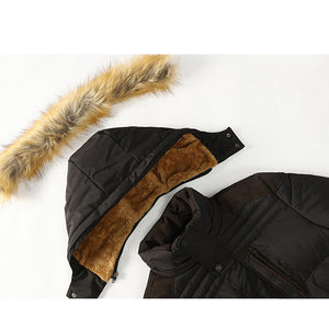 Warm Cotton Jacket Furred Hooded Coat for Men