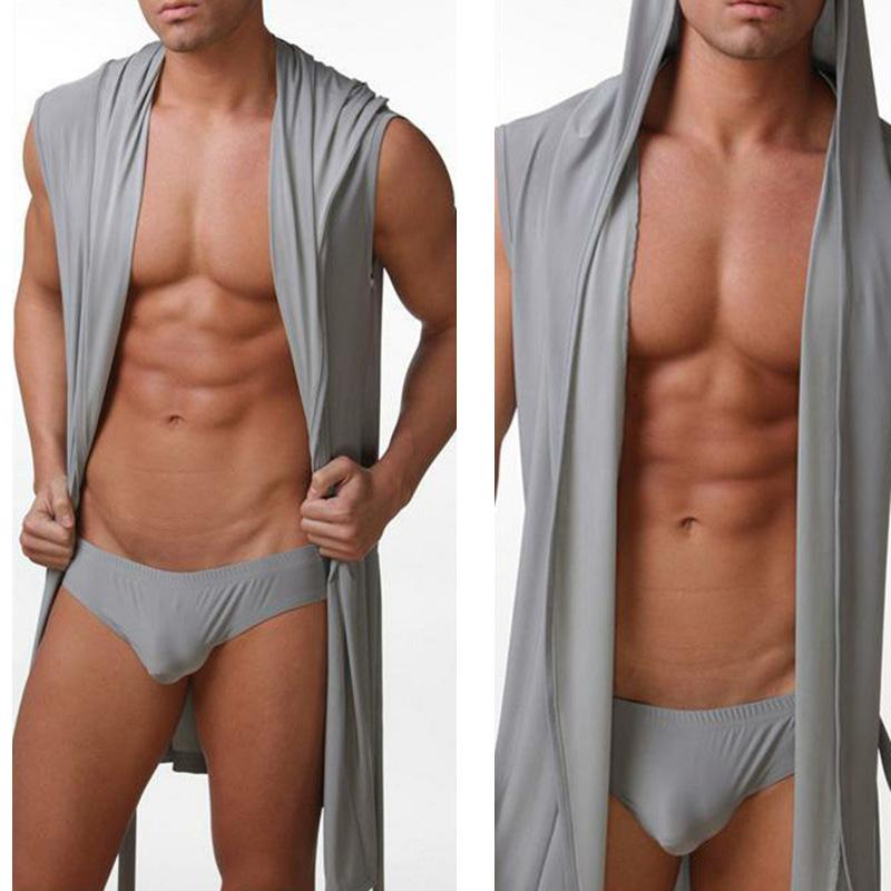 Bathrobe Sleeveless Pajamas Men's Ultra-thin Hooded Robe