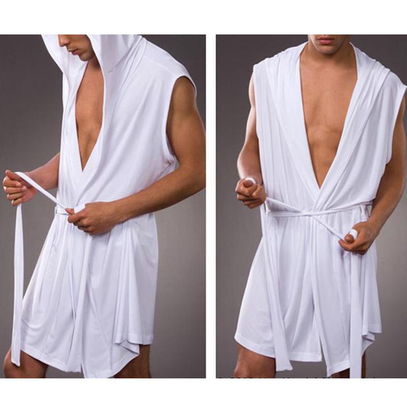 Bathrobe Sleeveless Pajamas Men's Ultra-thin Hooded Robe