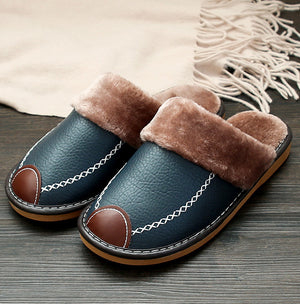 Winter PU Leather Warm Indoor Slippers