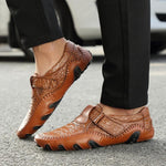 Men Large Size Hand Stitching Hook Loop Soft Sole Casual Driving Shoes