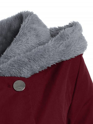 Plus Size Asymmetric Fleece Contrast Hooded Skirted Coat