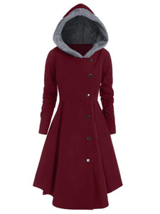 Plus Size Asymmetric Fleece Contrast Hooded Skirted Coat