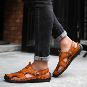 Men's Hand Stitching Soft Outdoor Closed Toe Leather Sandals