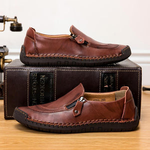 Men Hand Stitching Zipper Slip-ons Leather Shoes