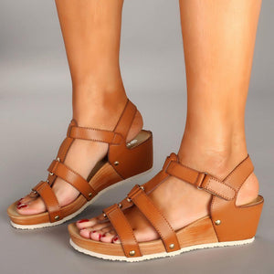 Women's Comfortable Metal Rivet Threaded Hook Wedge Sandals