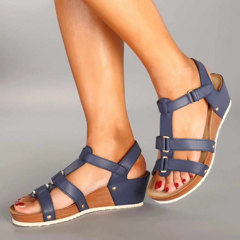 Women's Comfortable Metal Rivet Threaded Hook Wedge Sandals