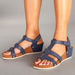 Women's Comfortable Metal Rivet Threaded Hook Wedge Sandals