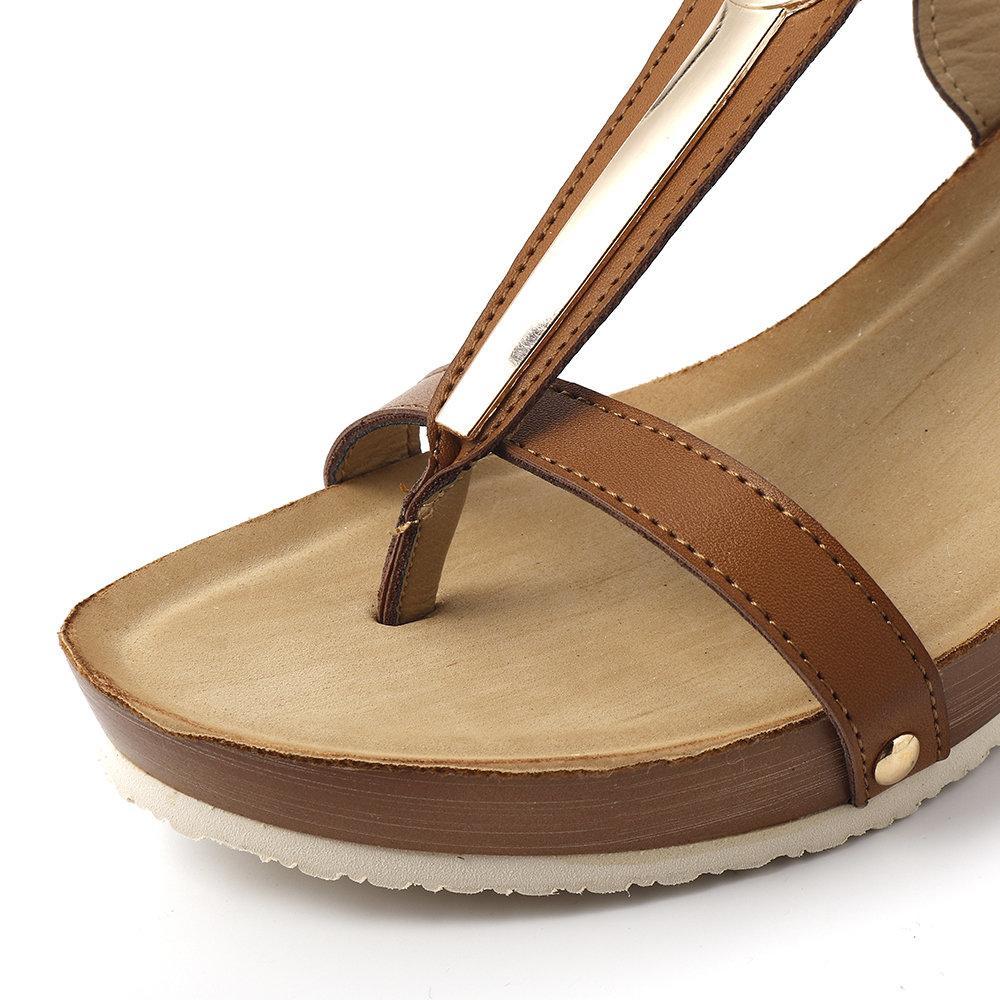 Women‘s Shoes T Strap Hook Loop Clip Toe Wedges Heels Sandals