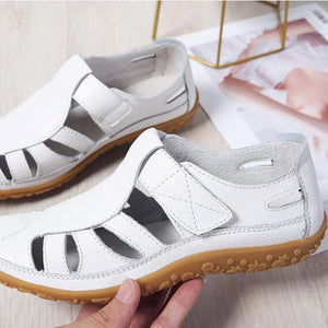 Women Genuine Leather Hollow out Flat Sandals