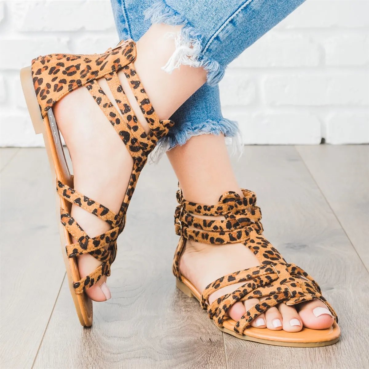 Strappy Gladiator Criss-cross Front Back Zippers Sandals