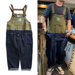 Denim Pants With Color Block Overalls
