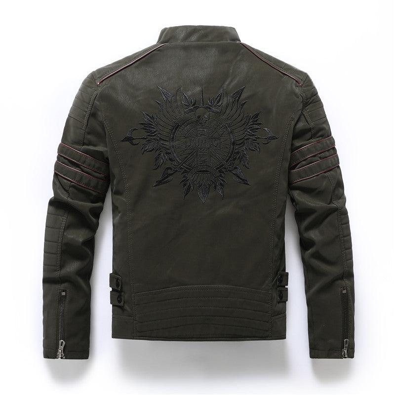 PU Brushed Suede Motorcycle Embroidered Jacket