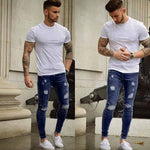 Slim Fit Straight Holes Ripped Casual Jeans