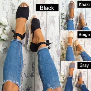 Plus Size Espadrilles Sandals Peep Toe Lace Up Summer Platform Sandals