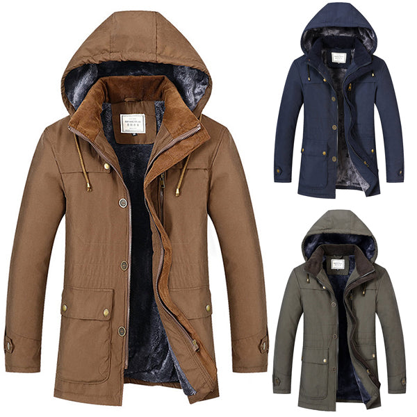 Men's Winter Windproof Thicken Fleece Drawstring Pockets Coat