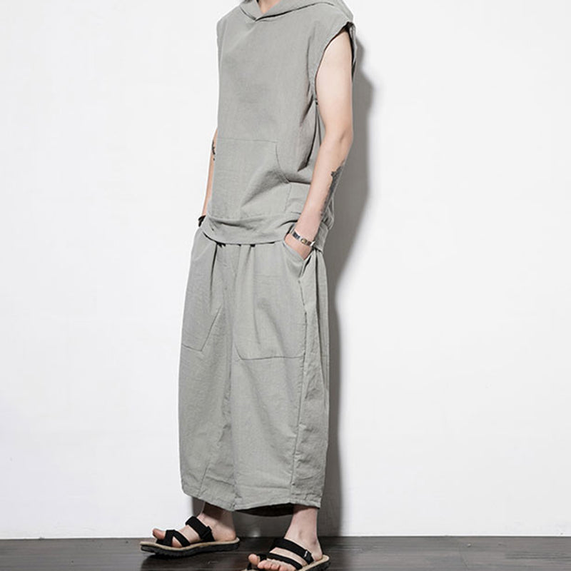 Men's Cotton Linen T-shirt Casual Pants Two-piece Set