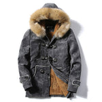Men's Hooded Warm Winter Coats Thicken Fur Parkas Horn Buckle Pea Coat