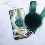 Luxury Marble Pattern Silicone Gel iPhone Case with Fur Ball And Phone Holder