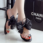 Crystal Flower Summer Black Lace Bow Tie Rhinestone Slippers