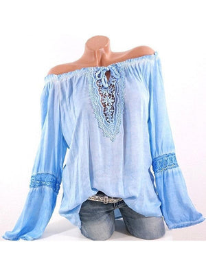 Lace Stitching Pure Color Off Shoulder Shirts For Women