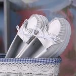 White Genuine Leather Tassel Heightening Platform Shoes