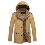 Men's Thicken Mid Long Cotton Jacket Hoodie Trench Coat