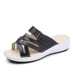 Leather Buckle Metal Color Match Platform Beach Sandals Slippers