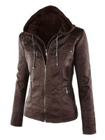 Casual Zipper Hooded Women PU Leather Jackets