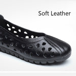 Hollow Out Leather Breathable Casual Slip On Flat Shoes