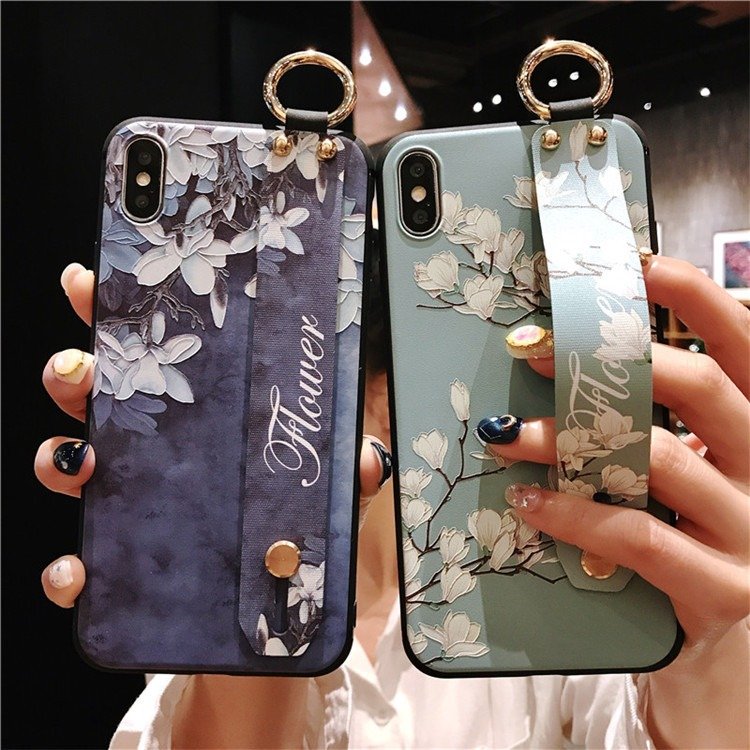 Flower Style iPhone Case With Wrist Strap Bracket
