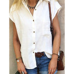 Casual Plain Shirt Collar Cotton-Blend Blouses&shirts