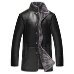 Men's Winter Casual Thicken Fleece Lining Warm Single-breasted PU Jacket Coat