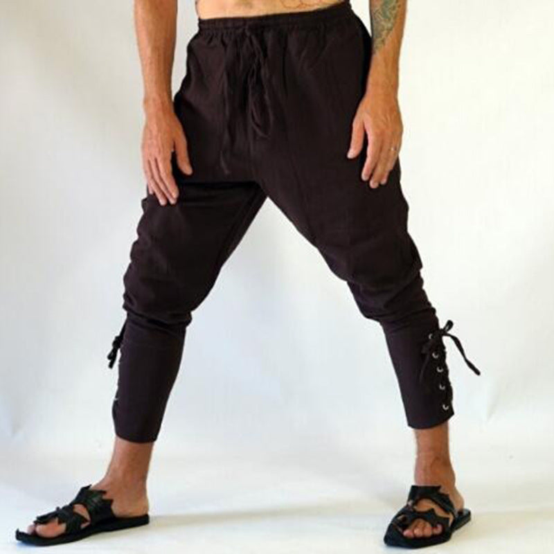 Men's Loose Solid Color Elastic Drawstring Casual Pants
